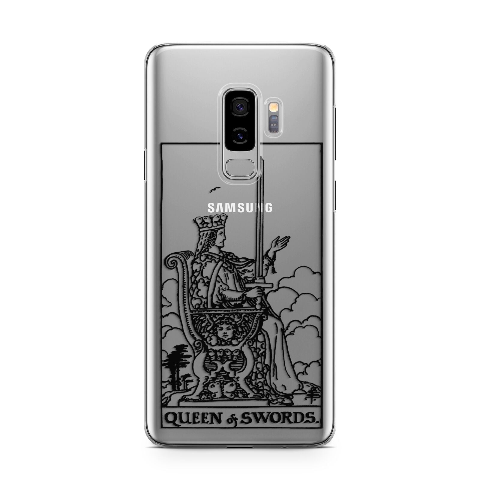 Queen of Swords Monochrome Samsung Galaxy S9 Plus Case on Silver phone