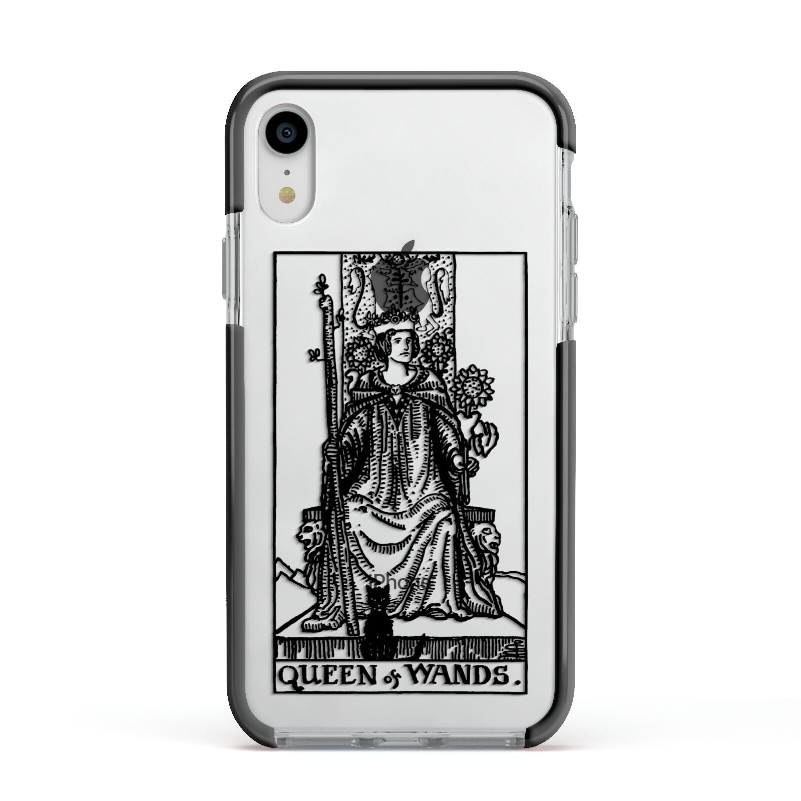 Queen of Wands Monochrome Apple iPhone XR Impact Case Black Edge on Silver Phone