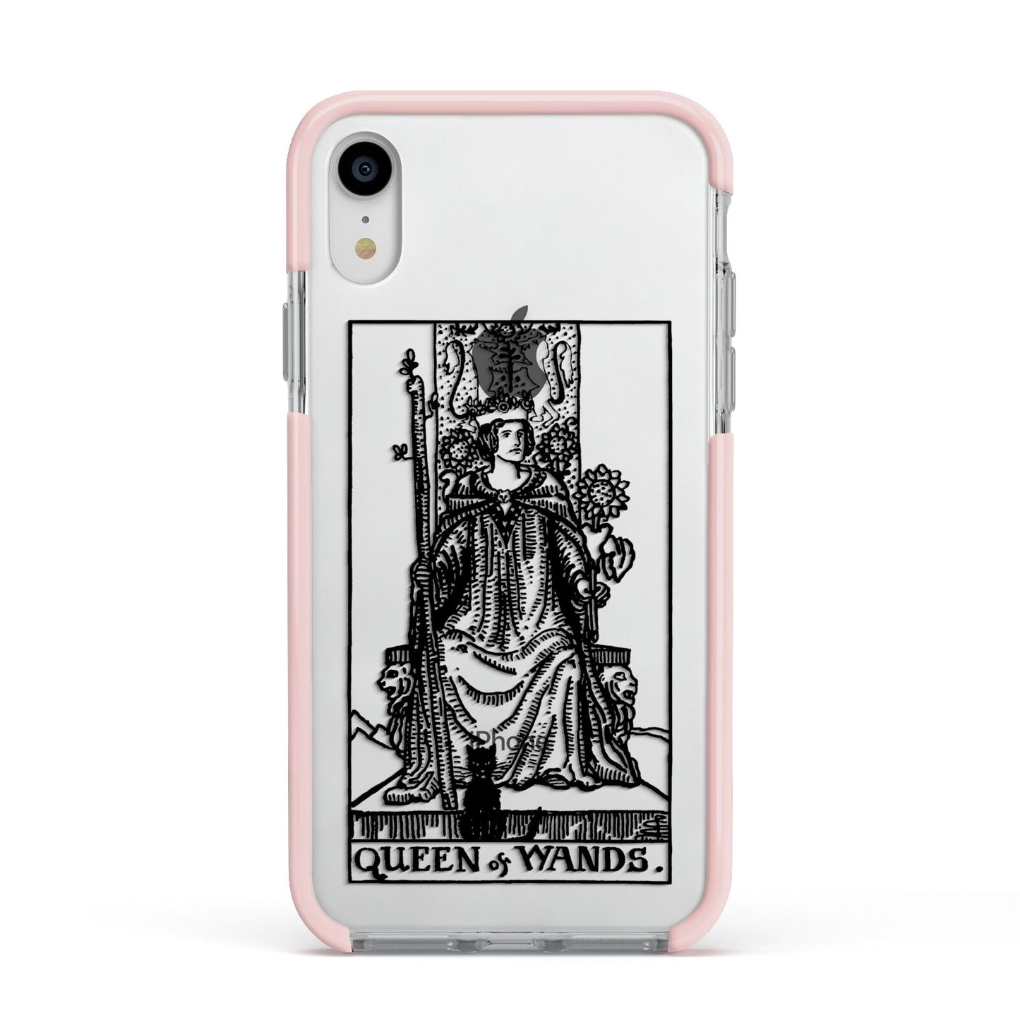 Queen of Wands Monochrome Apple iPhone XR Impact Case Pink Edge on Silver Phone