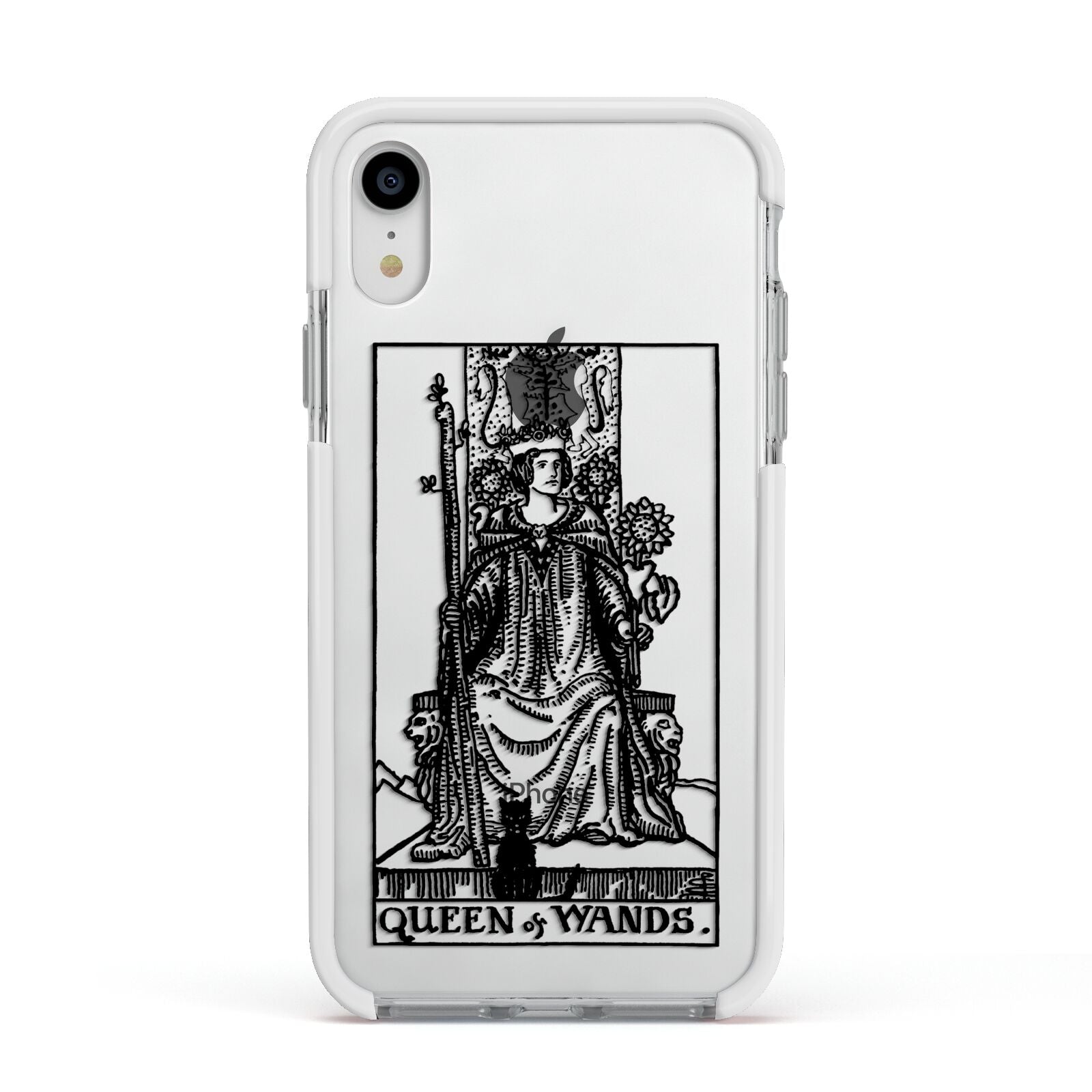 Queen of Wands Monochrome Apple iPhone XR Impact Case White Edge on Silver Phone