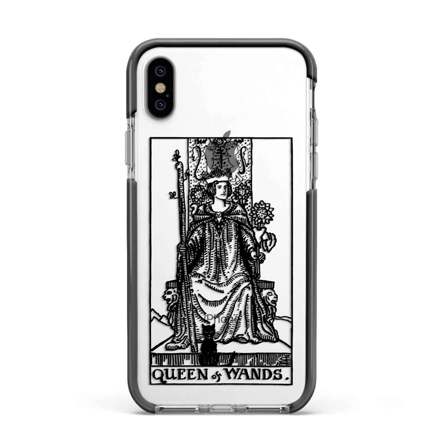 Queen of Wands Monochrome Apple iPhone Xs Impact Case Black Edge on Silver Phone