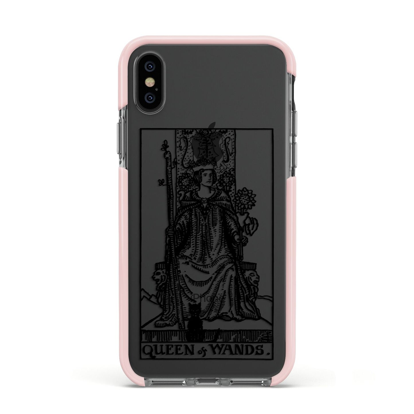 Queen of Wands Monochrome Apple iPhone Xs Impact Case Pink Edge on Black Phone