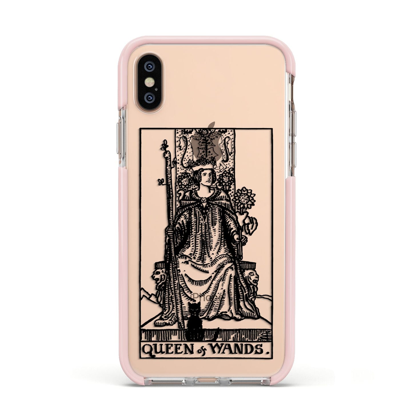 Queen of Wands Monochrome Apple iPhone Xs Impact Case Pink Edge on Gold Phone