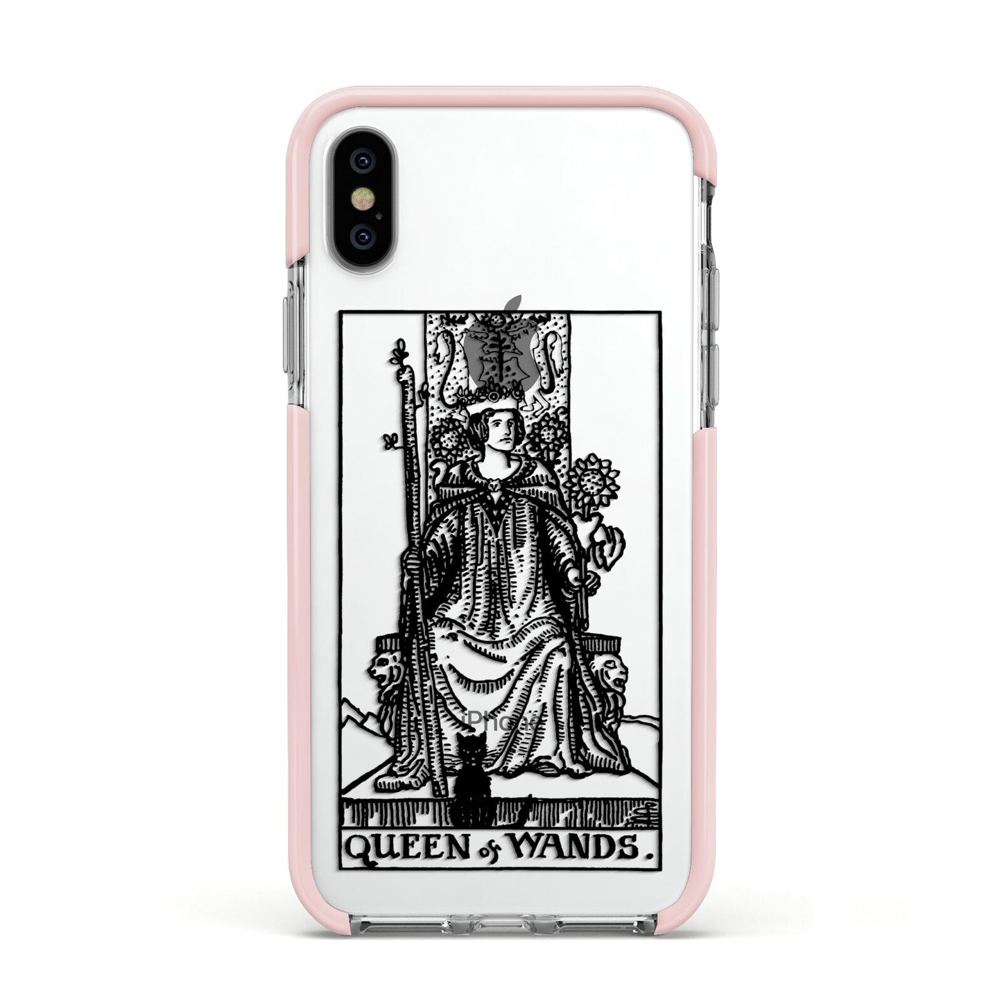Queen of Wands Monochrome Apple iPhone Xs Impact Case Pink Edge on Silver Phone