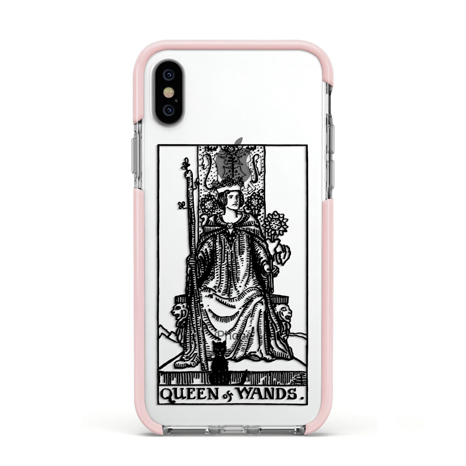 Queen of Wands Monochrome Apple iPhone Xs Impact Case Pink Edge on Silver Phone