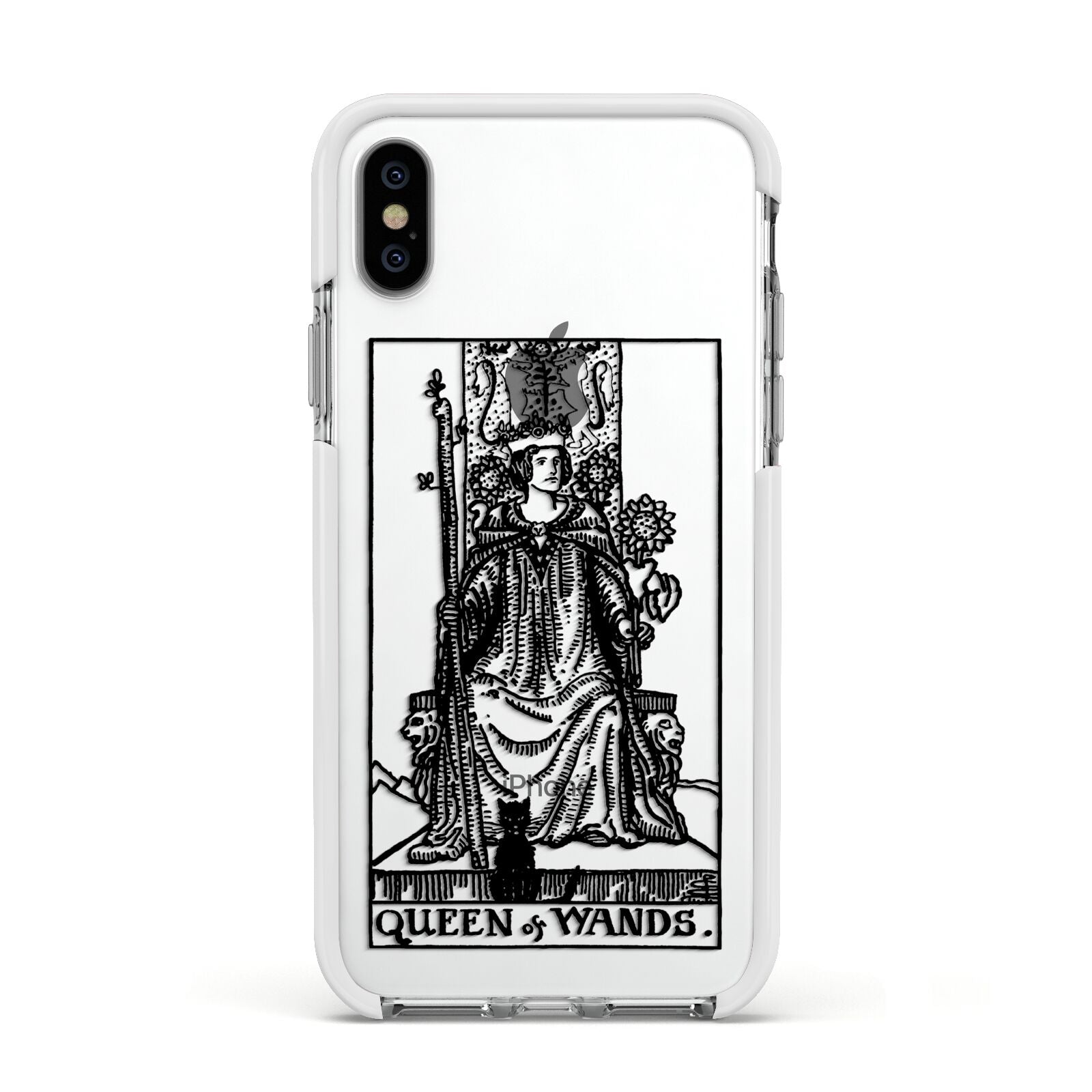 Queen of Wands Monochrome Apple iPhone Xs Impact Case White Edge on Silver Phone