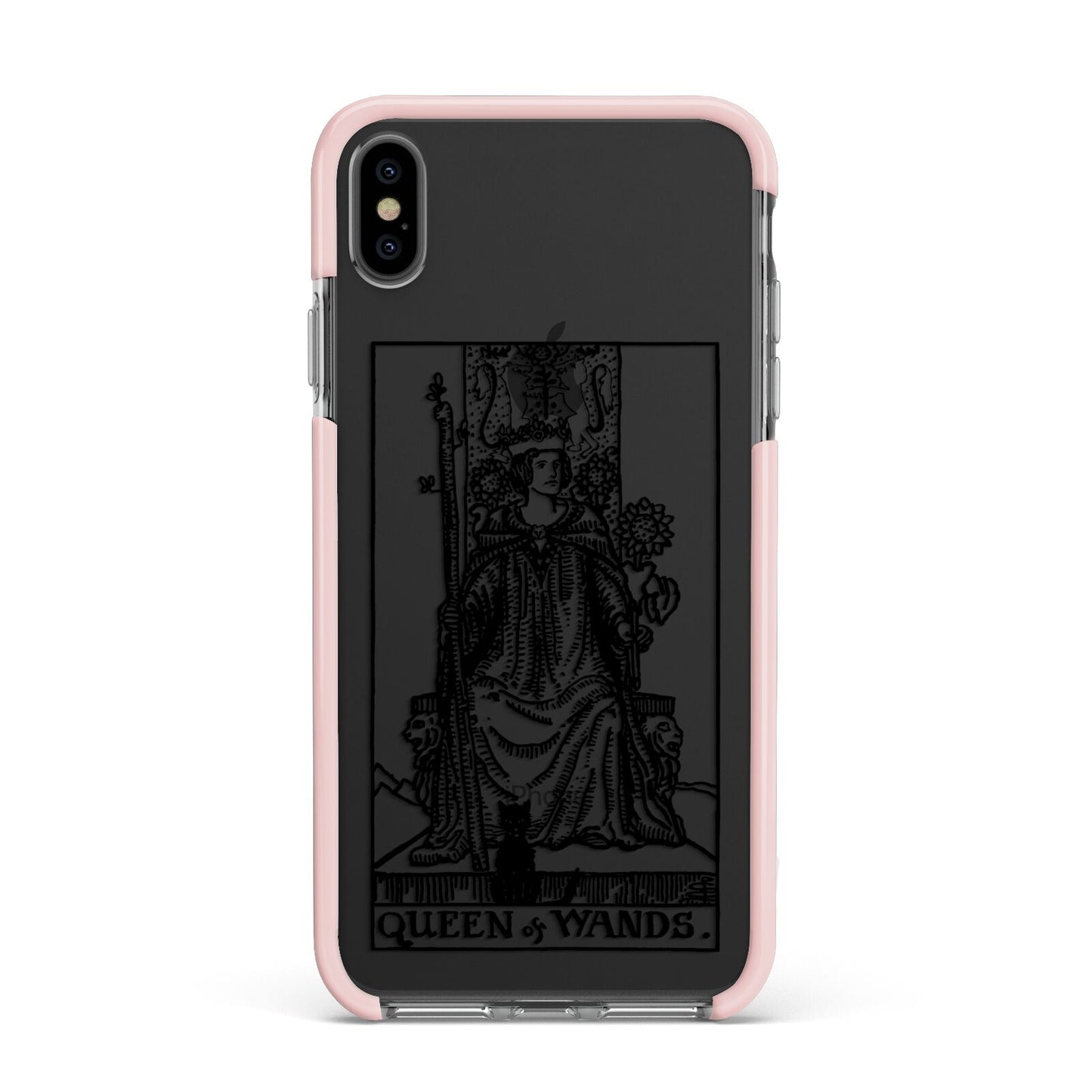 Queen of Wands Monochrome Apple iPhone Xs Max Impact Case Pink Edge on Black Phone