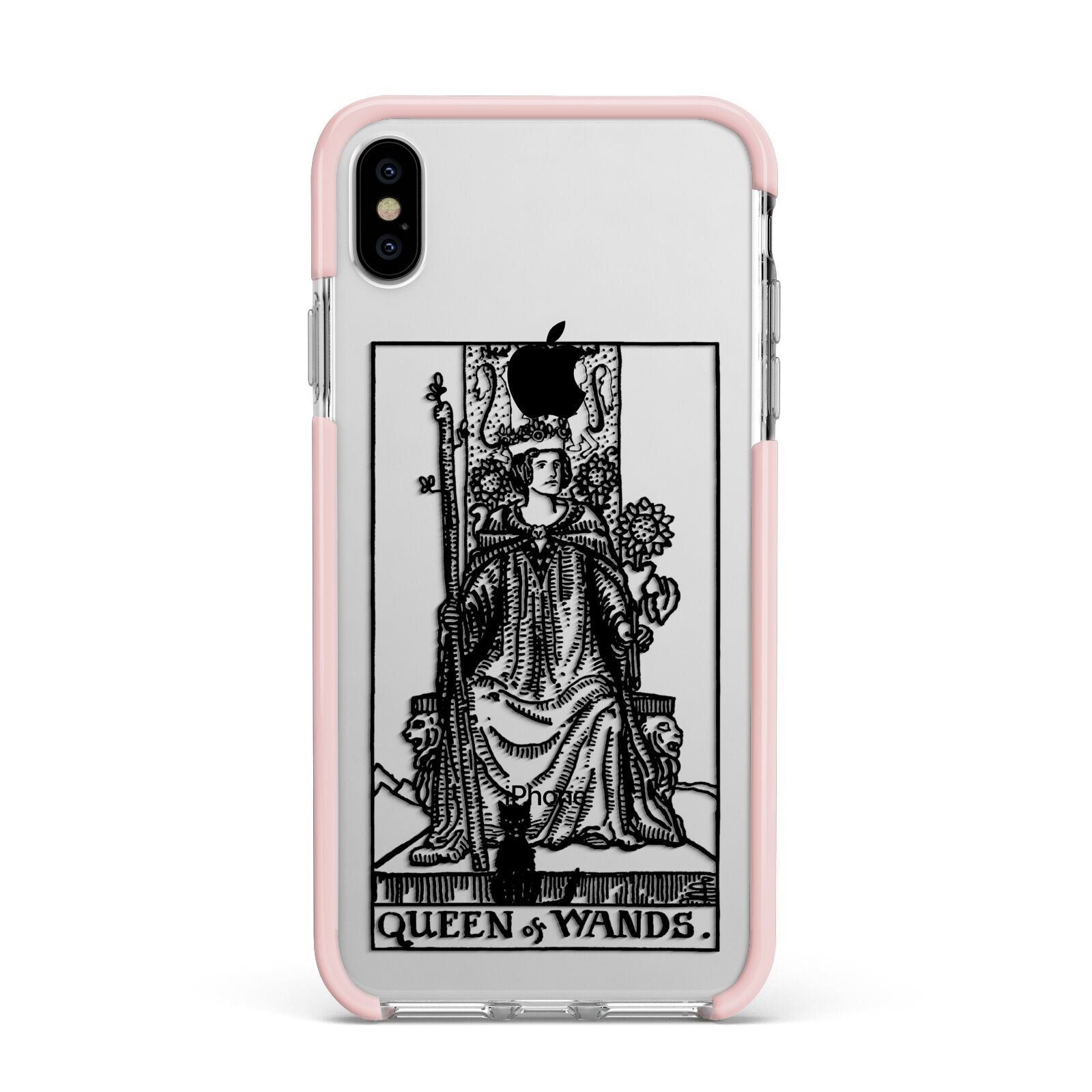 Queen of Wands Monochrome Apple iPhone Xs Max Impact Case Pink Edge on Silver Phone