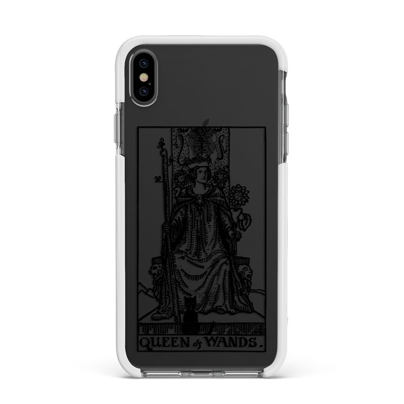 Queen of Wands Monochrome Apple iPhone Xs Max Impact Case White Edge on Black Phone