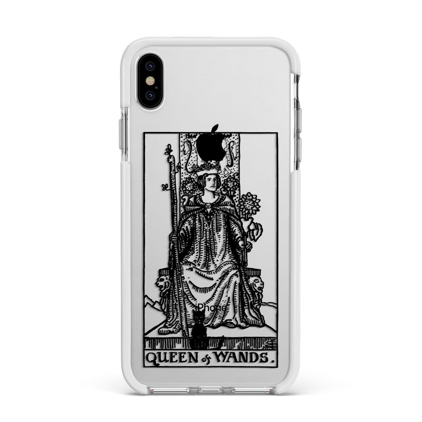 Queen of Wands Monochrome Apple iPhone Xs Max Impact Case White Edge on Silver Phone