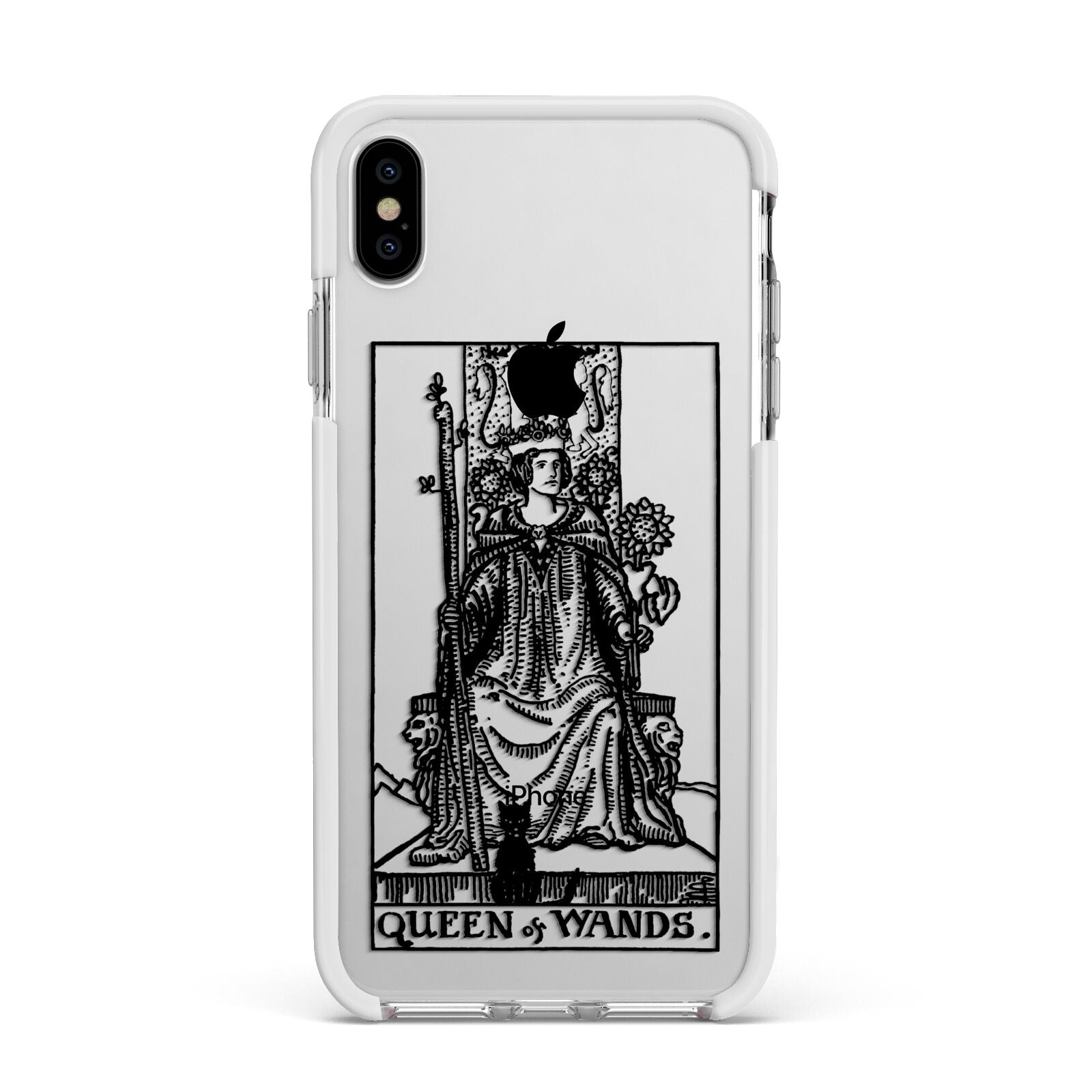 Queen of Wands Monochrome Apple iPhone Xs Max Impact Case White Edge on Silver Phone