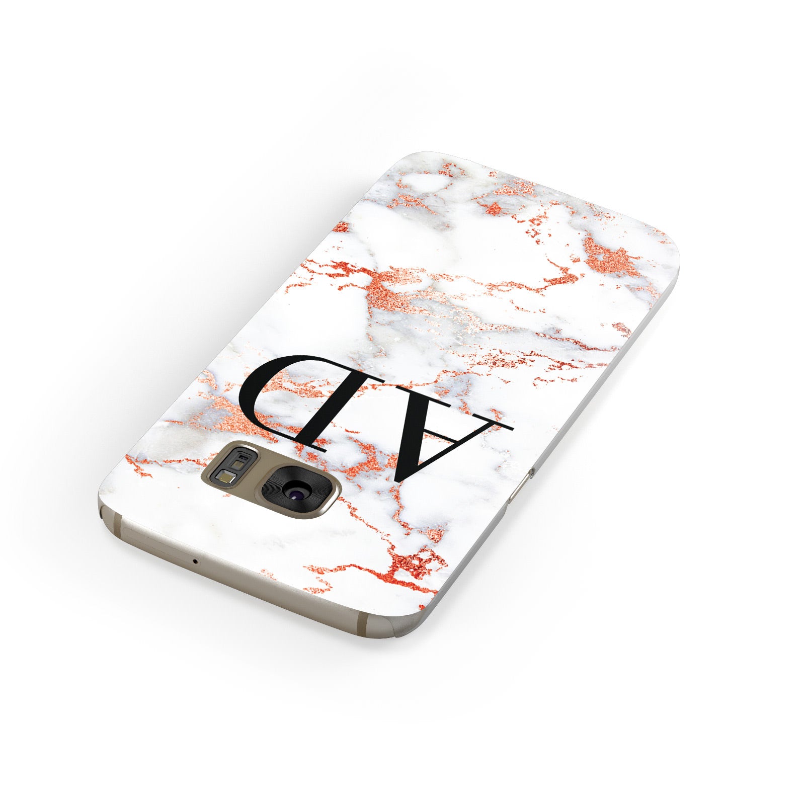 Personalised Rose Gold Marble Initials Samsung Galaxy Case Front Close Up