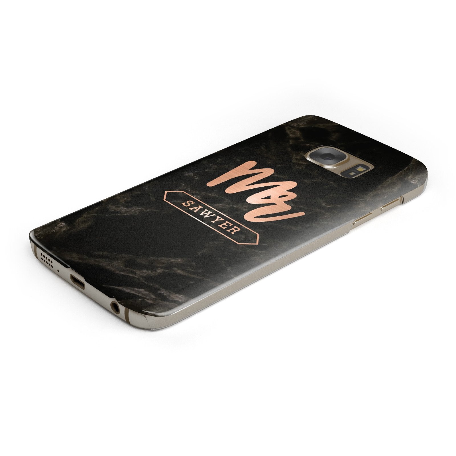 Personalised Rose Gold Mr Surname Marble Samsung Galaxy Case Bottom Cutout