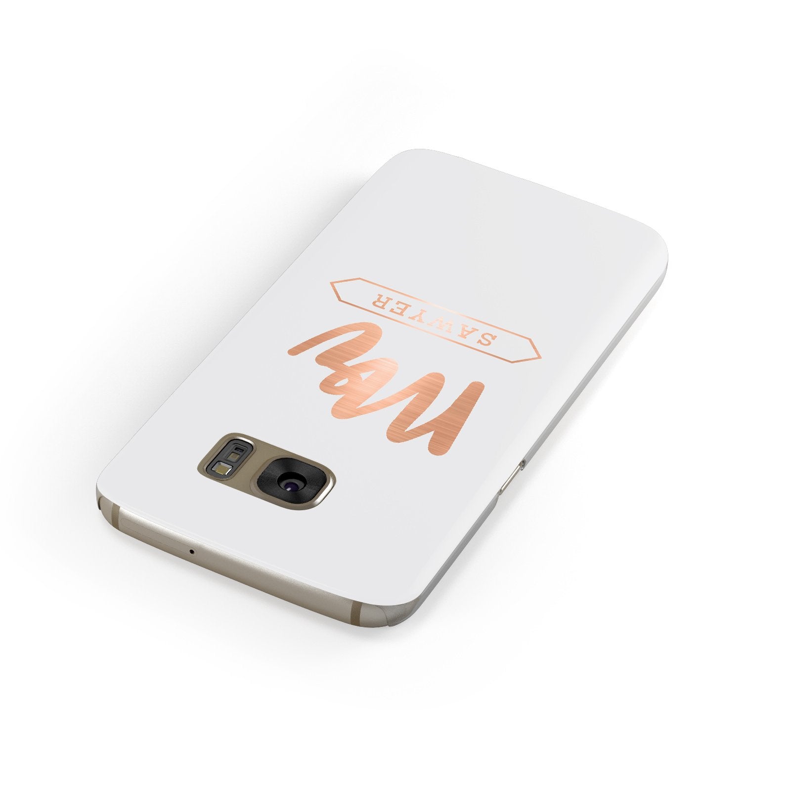 Personalised Rose Gold Mr Surname On Grey Samsung Galaxy Case Front Close Up