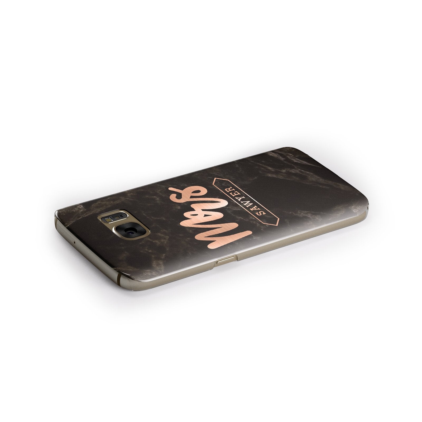 Personalised Rose Gold Mrs Surname Marble Samsung Galaxy Case Side Close Up