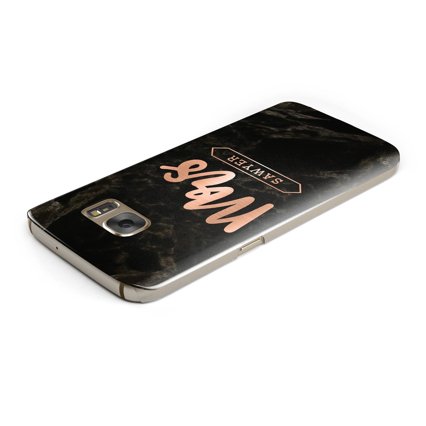 Personalised Rose Gold Mrs Surname Marble Samsung Galaxy Case Top Cutout