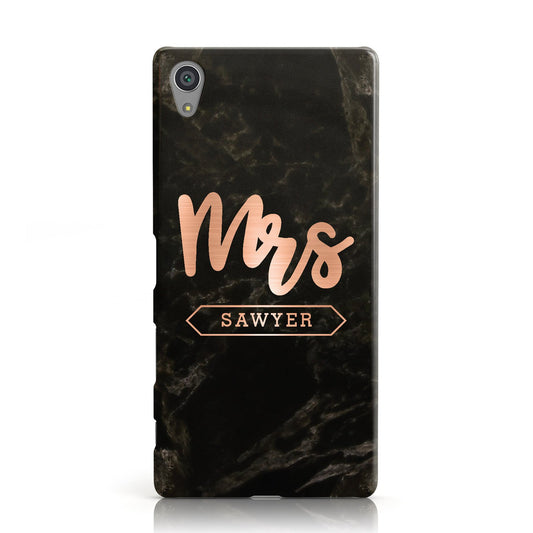 Personalised Rose Gold Mrs Surname Marble Sony Xperia Case