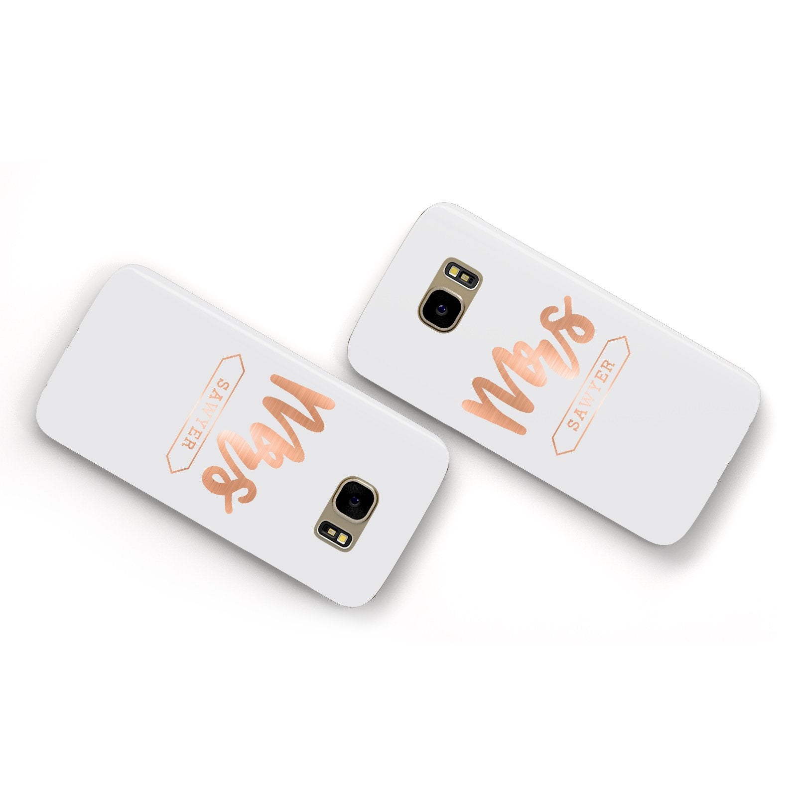 Personalised Rose Gold Mrs Surname On Grey Samsung Galaxy Case Flat Overview