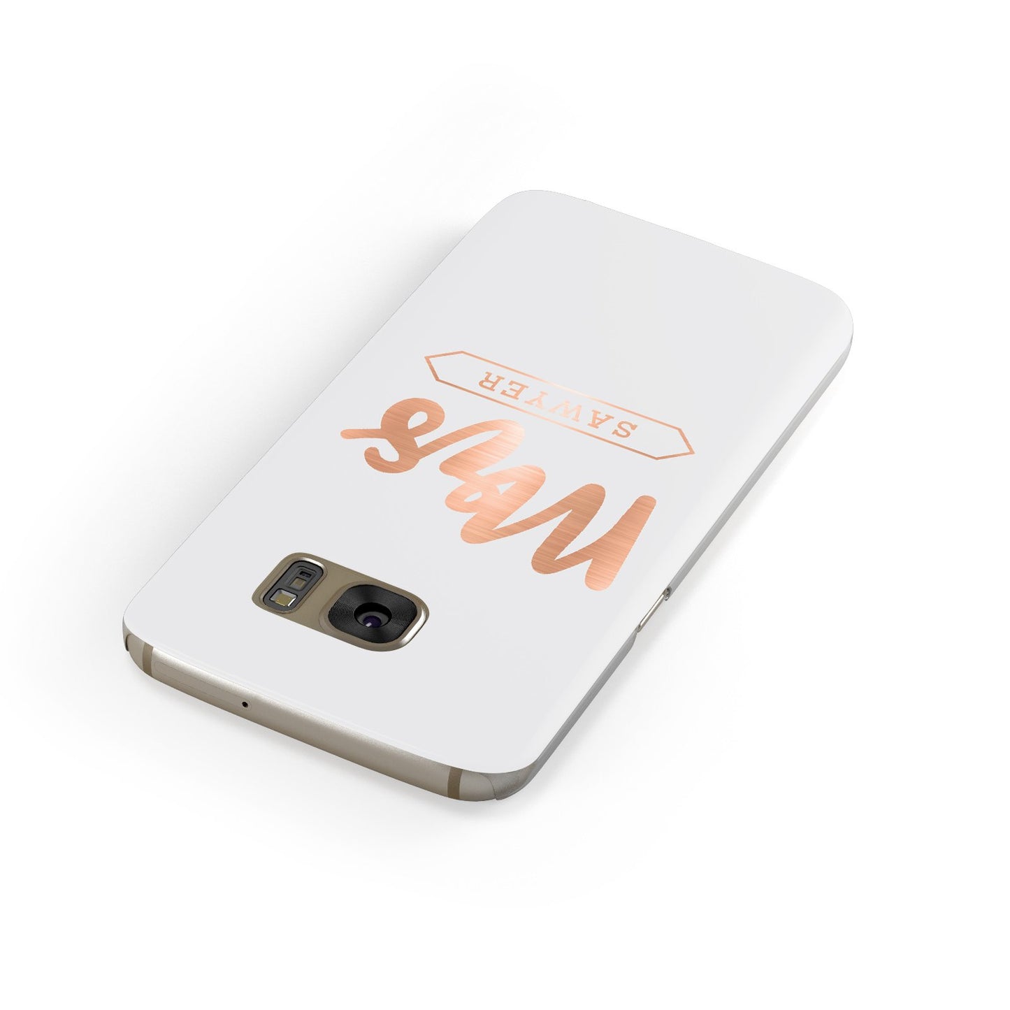 Personalised Rose Gold Mrs Surname On Grey Samsung Galaxy Case Front Close Up