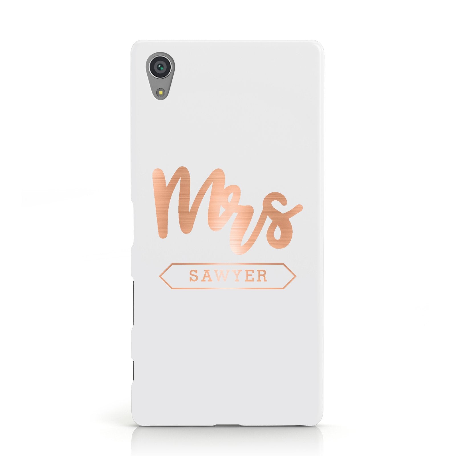Personalised Rose Gold Mrs Surname On Grey Sony Xperia Case