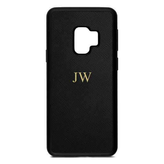 Personalised Black Saffiano Leather Samsung S9 Case