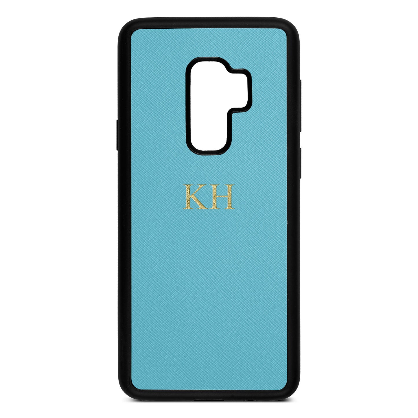 Personalised Sky Blue Saffiano Leather Samsung S9 Plus Case