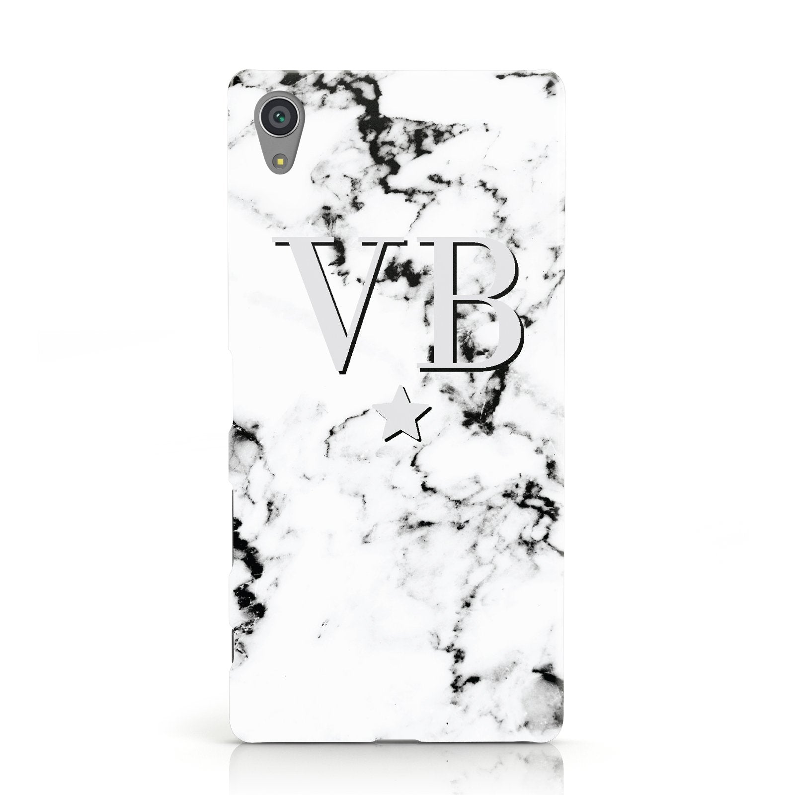 Personalised Star Marble Initialed Grey Sony Xperia Case