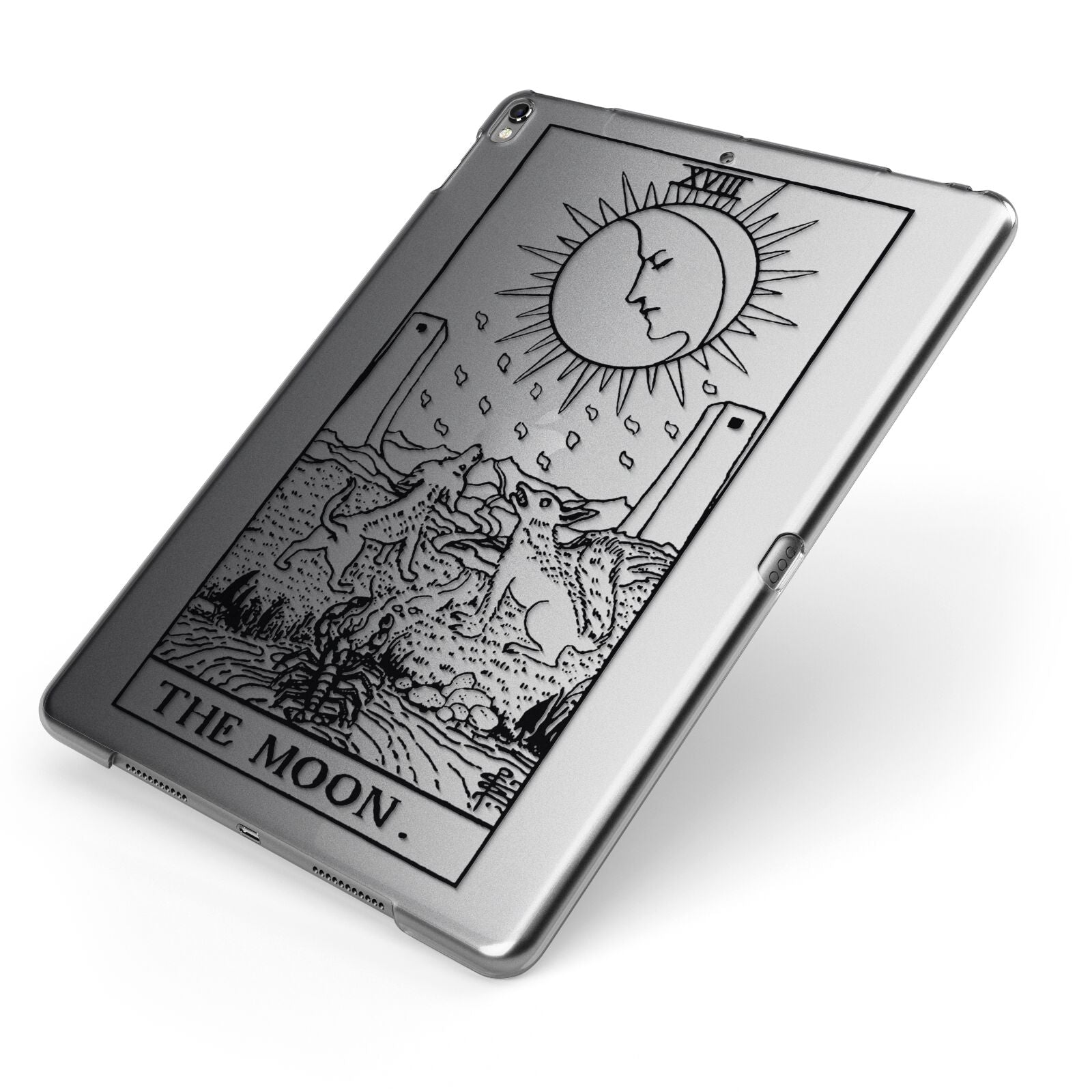 The Moon Monochrome Apple iPad Case on Grey iPad Side View
