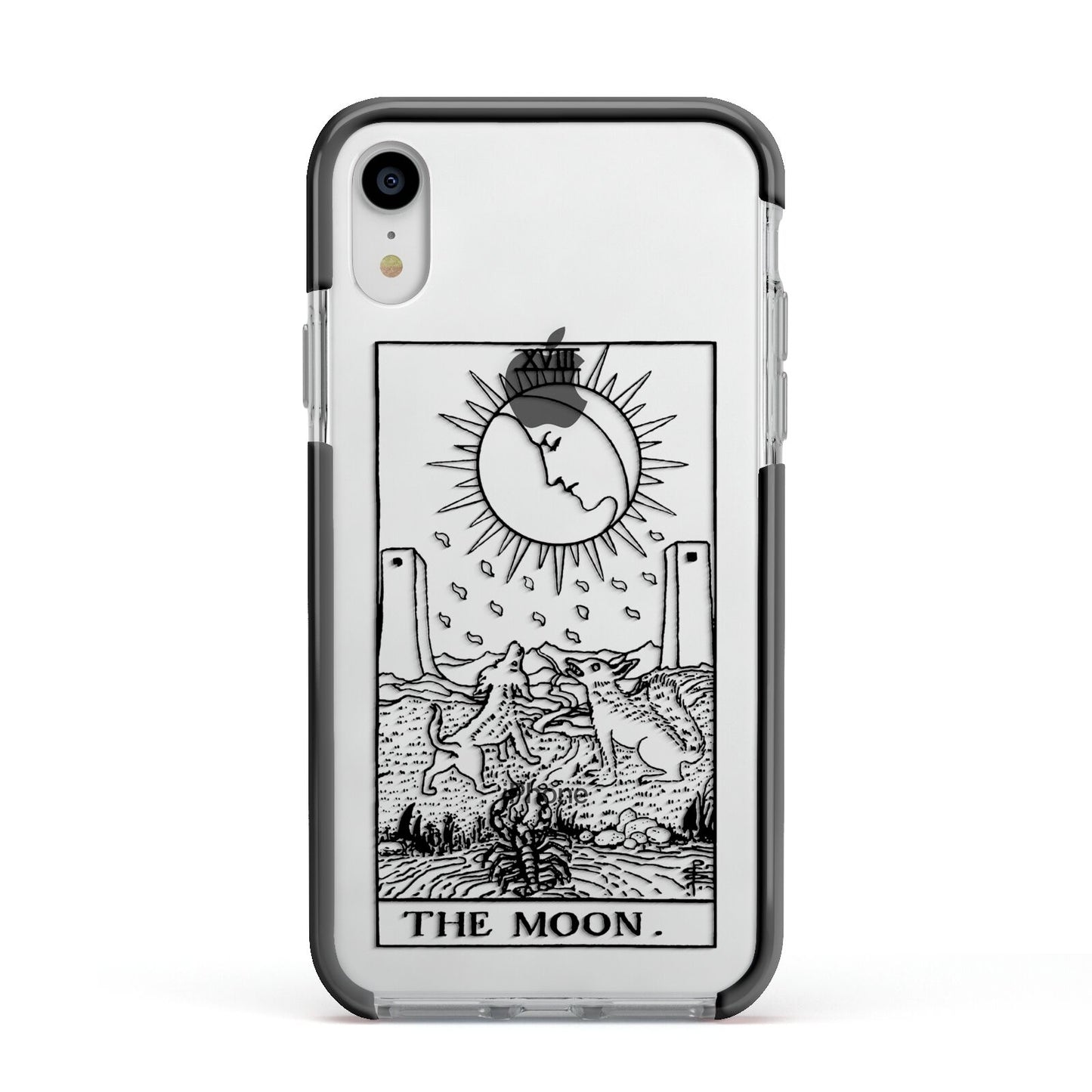 The Moon Monochrome Apple iPhone XR Impact Case Black Edge on Silver Phone