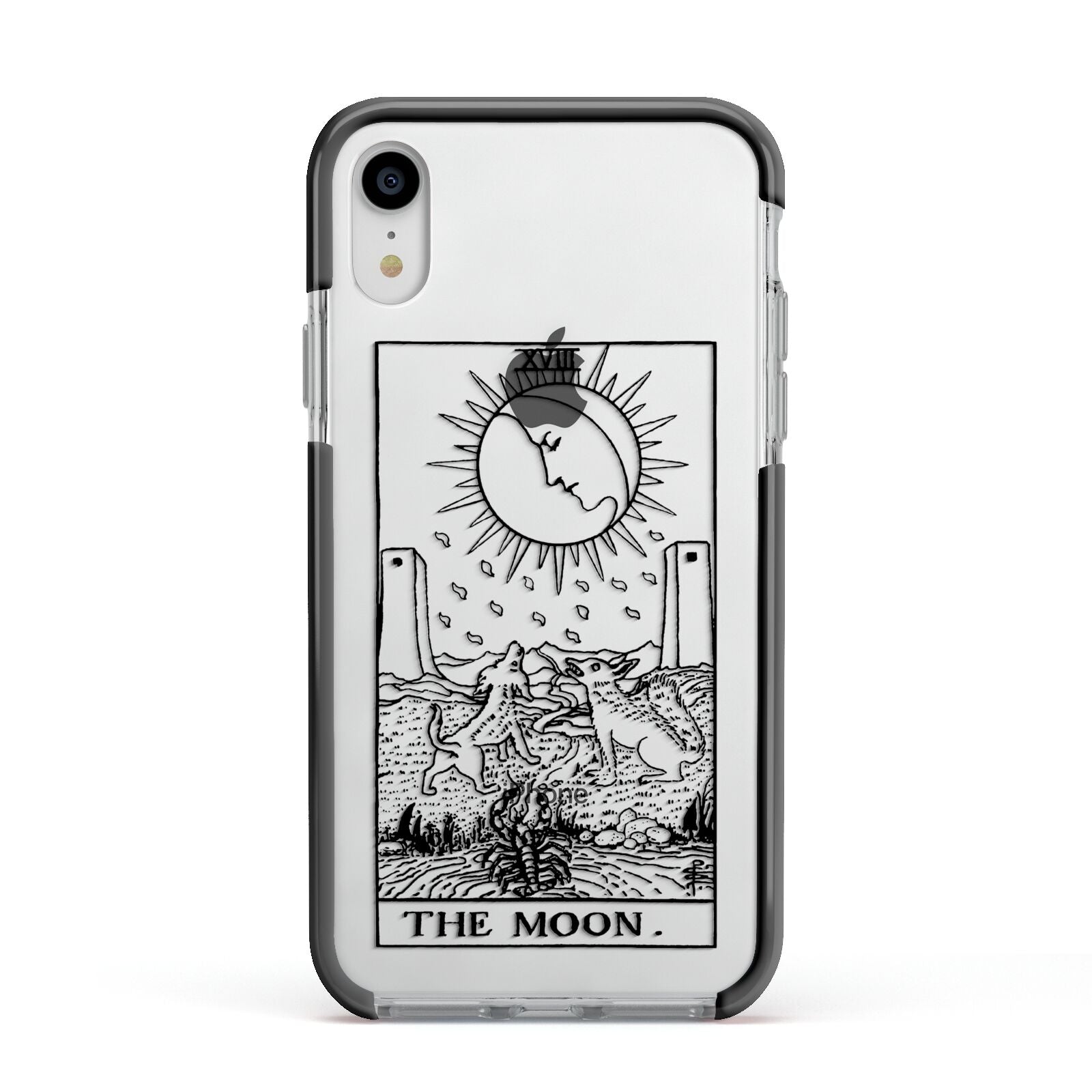 The Moon Monochrome Apple iPhone XR Impact Case Black Edge on Silver Phone