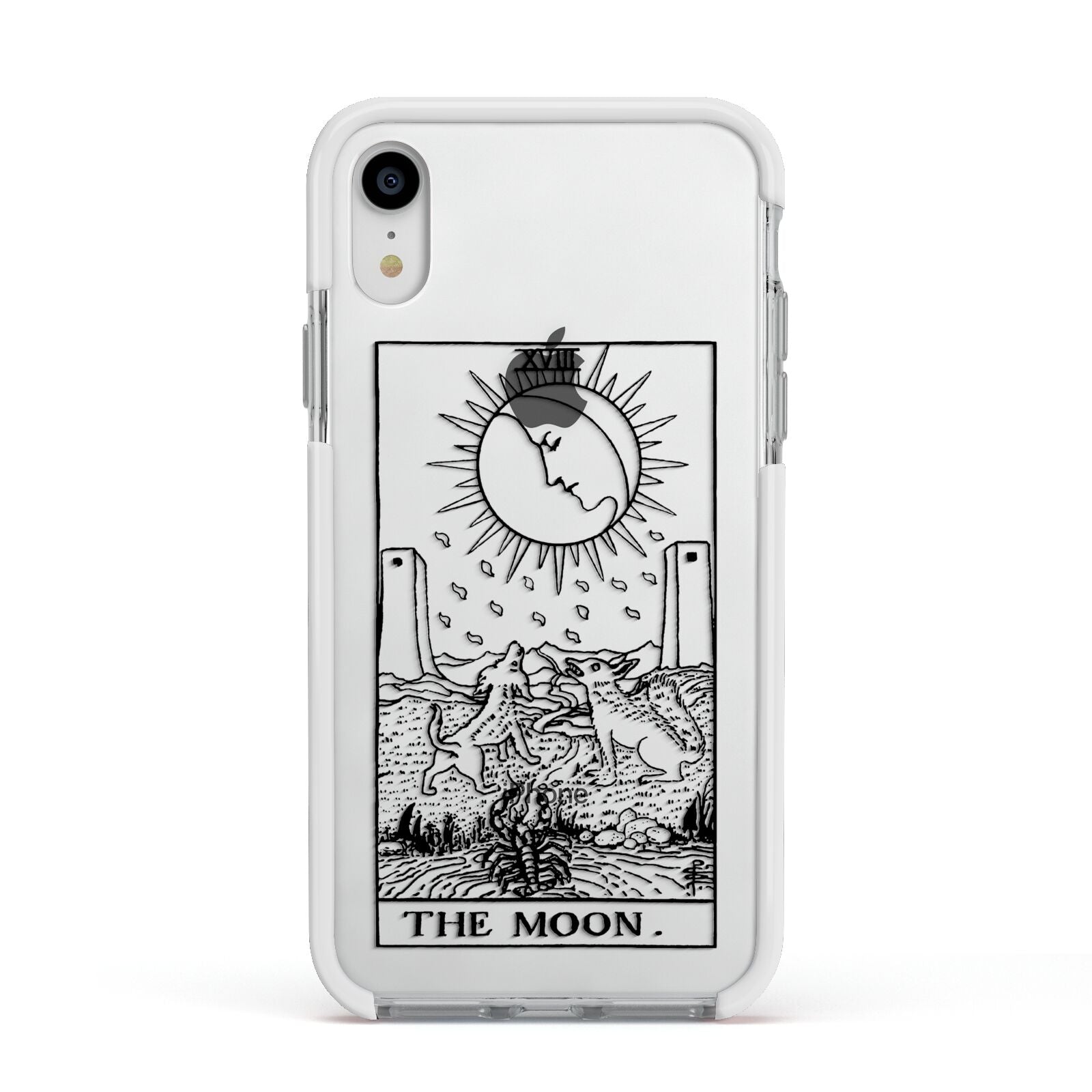 The Moon Monochrome Apple iPhone XR Impact Case White Edge on Silver Phone