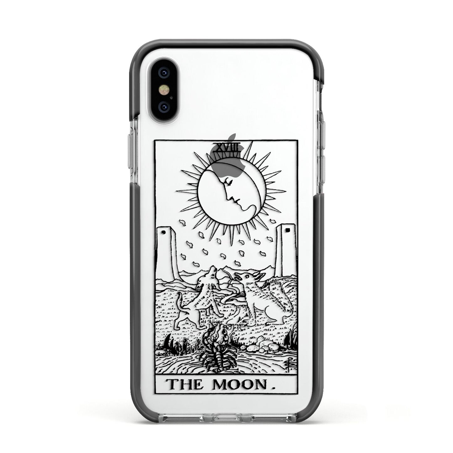 The Moon Monochrome Apple iPhone Xs Impact Case Black Edge on Silver Phone