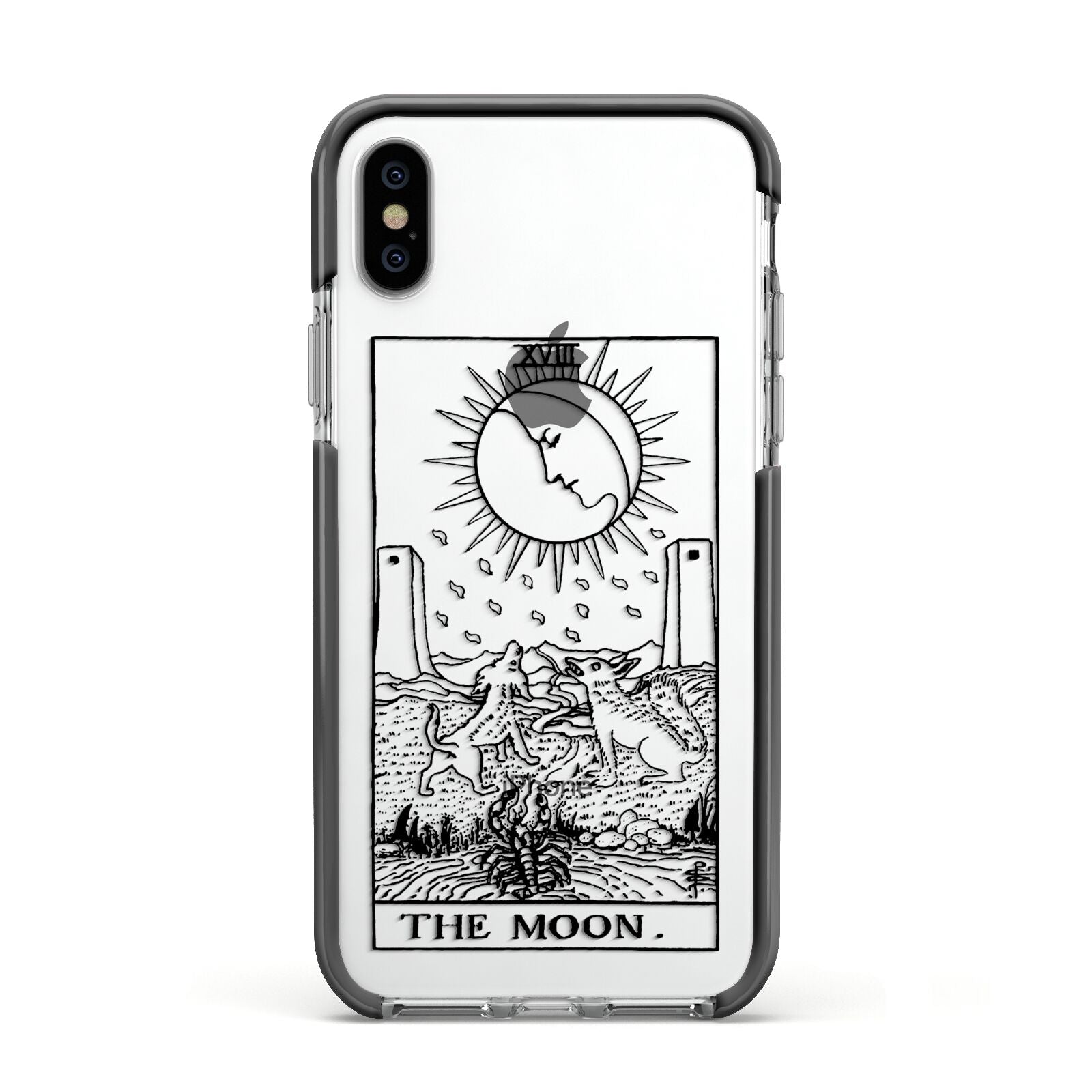 The Moon Monochrome Apple iPhone Xs Impact Case Black Edge on Silver Phone
