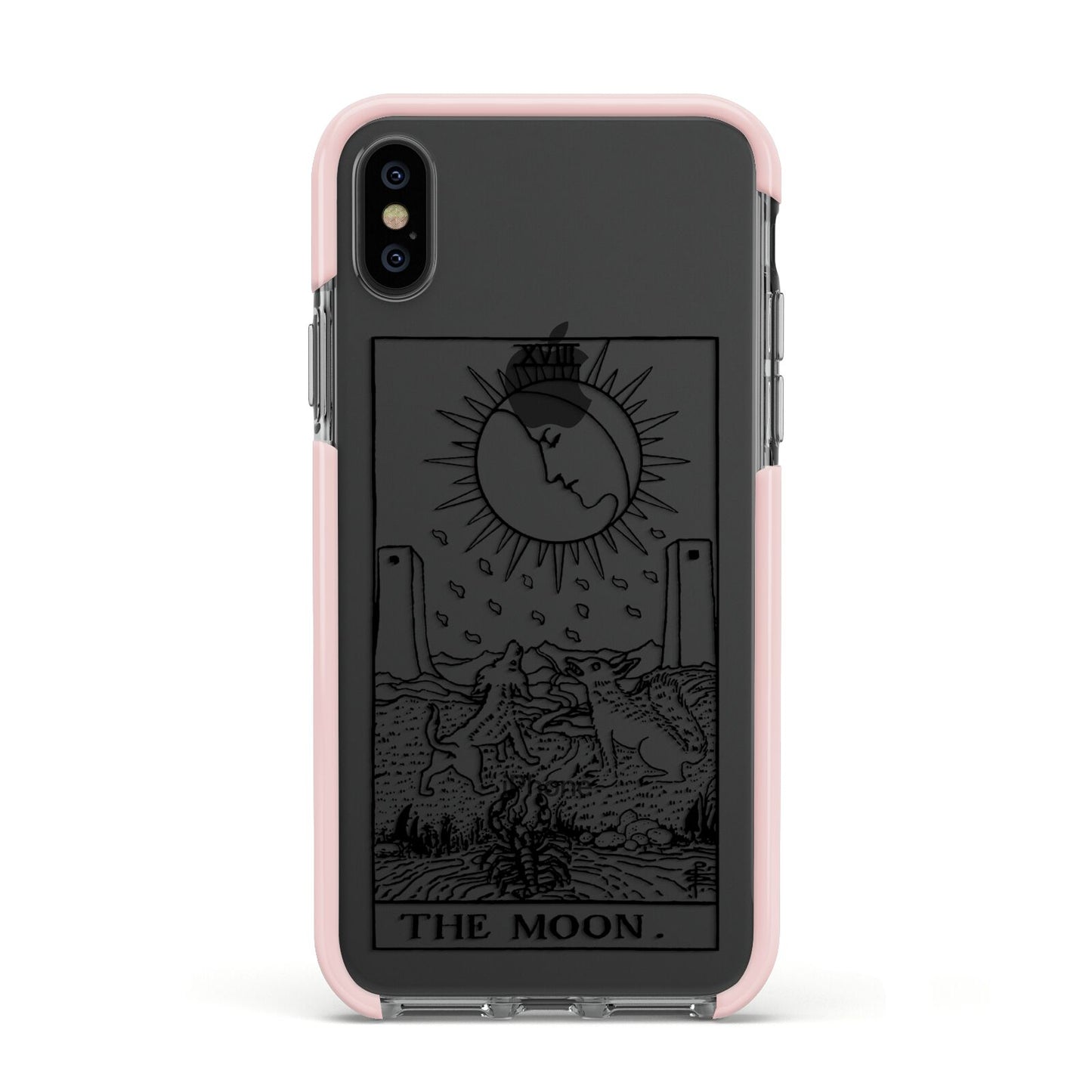 The Moon Monochrome Apple iPhone Xs Impact Case Pink Edge on Black Phone
