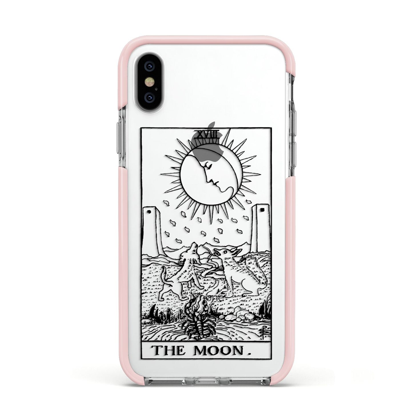 The Moon Monochrome Apple iPhone Xs Impact Case Pink Edge on Silver Phone