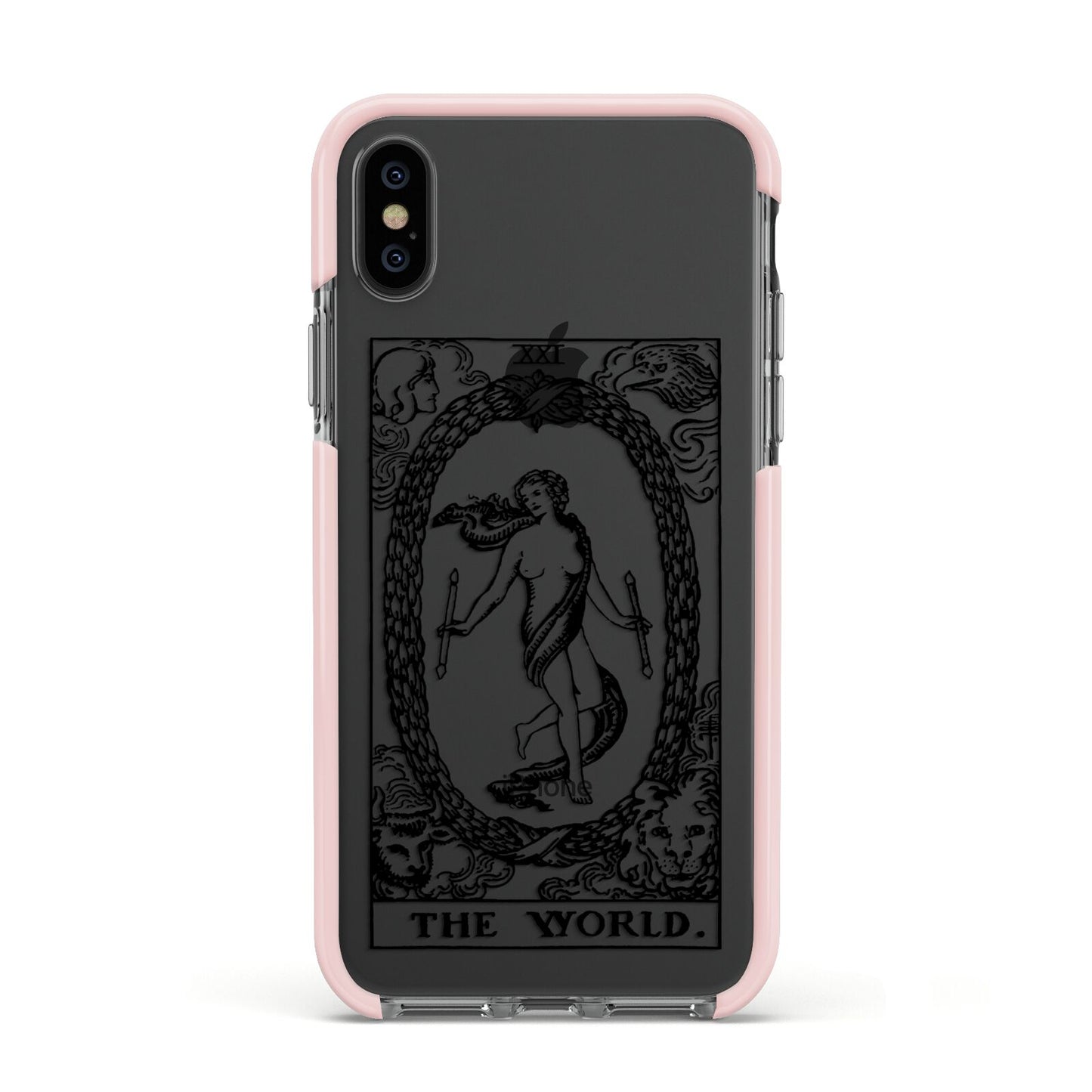 The World Monochrome Apple iPhone Xs Impact Case Pink Edge on Black Phone