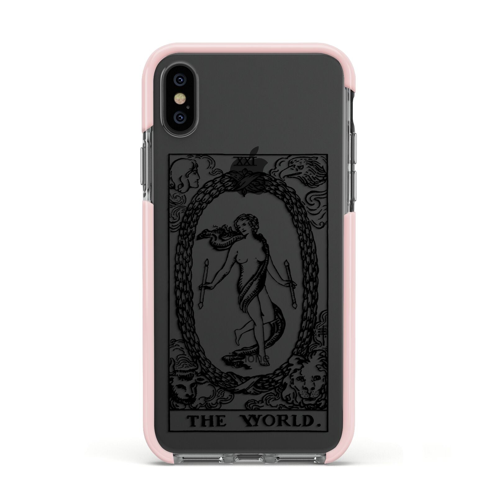 The World Monochrome Apple iPhone Xs Impact Case Pink Edge on Black Phone