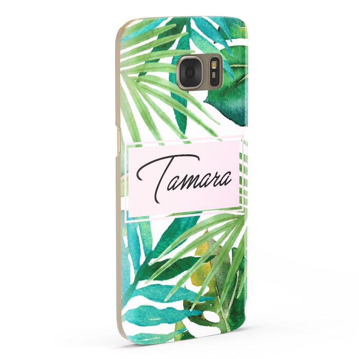 Personalised Tropical Leaf Pink Name Samsung Galaxy Case Fourty Five Degrees