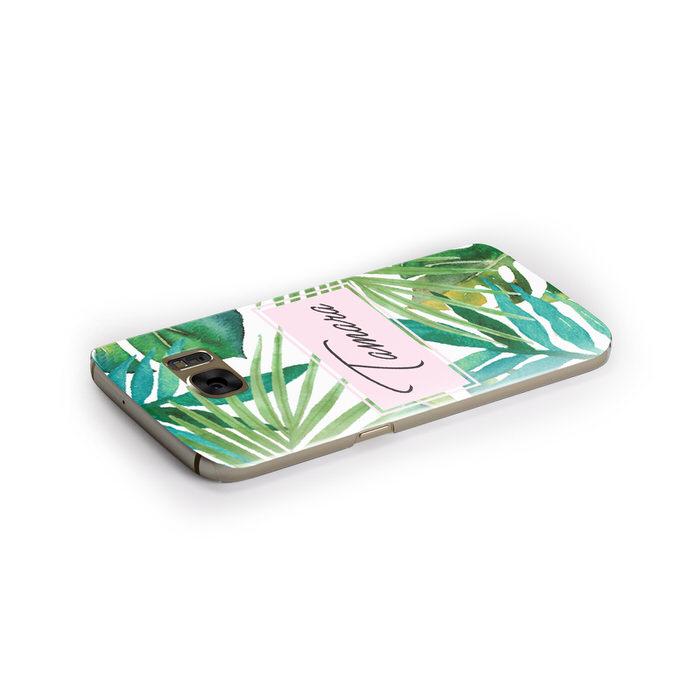 Personalised Tropical Leaf Pink Name Samsung Galaxy Case Side Close Up