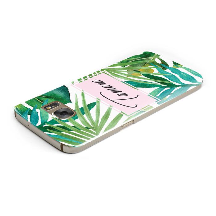 Personalised Tropical Leaf Pink Name Samsung Galaxy Case Top Cutout