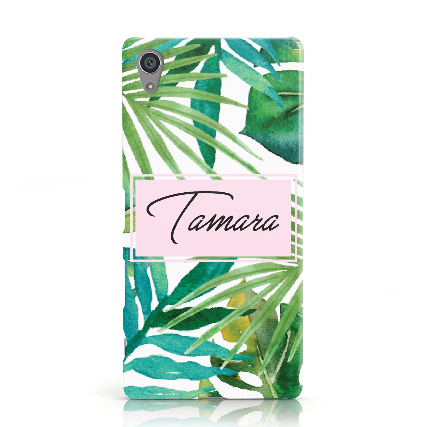 Personalised Tropical Leaf Pink Name Sony Xperia Case