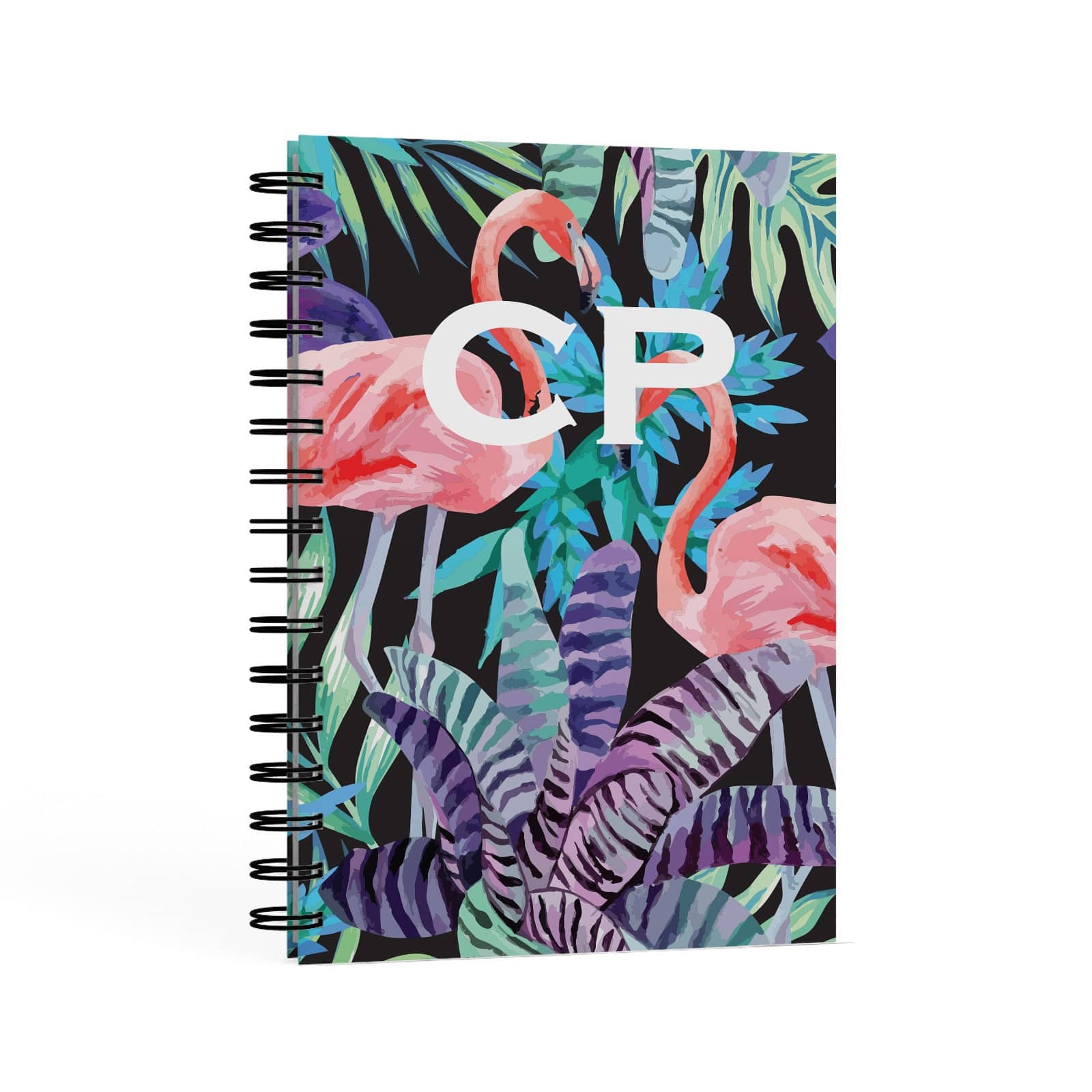Tropical Leaves & Flamingos A5 Hardcover Notebook Second Side View