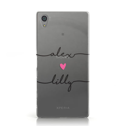 Personalised Two Names For Couples Heart Clear Sony Xperia Case