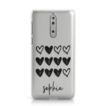 Personalised Valentine Hearts & Name Black Nokia Case