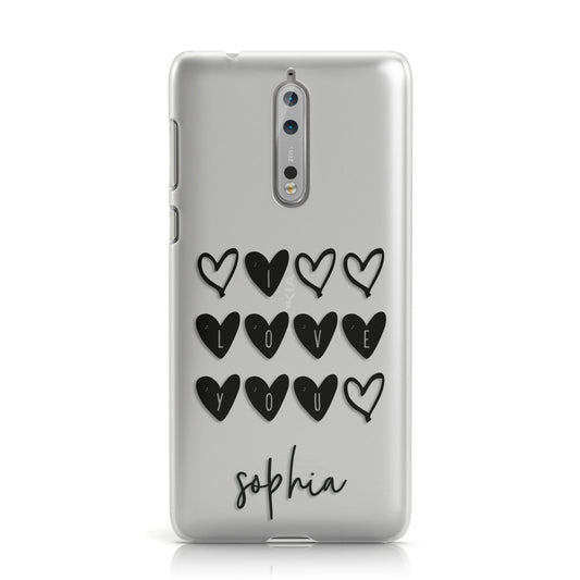 Personalised Valentine Hearts & Name Black Nokia Case