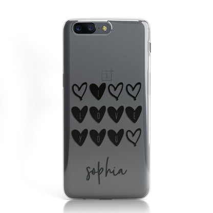 Personalised Valentine Hearts & Name Black Oneplus Case