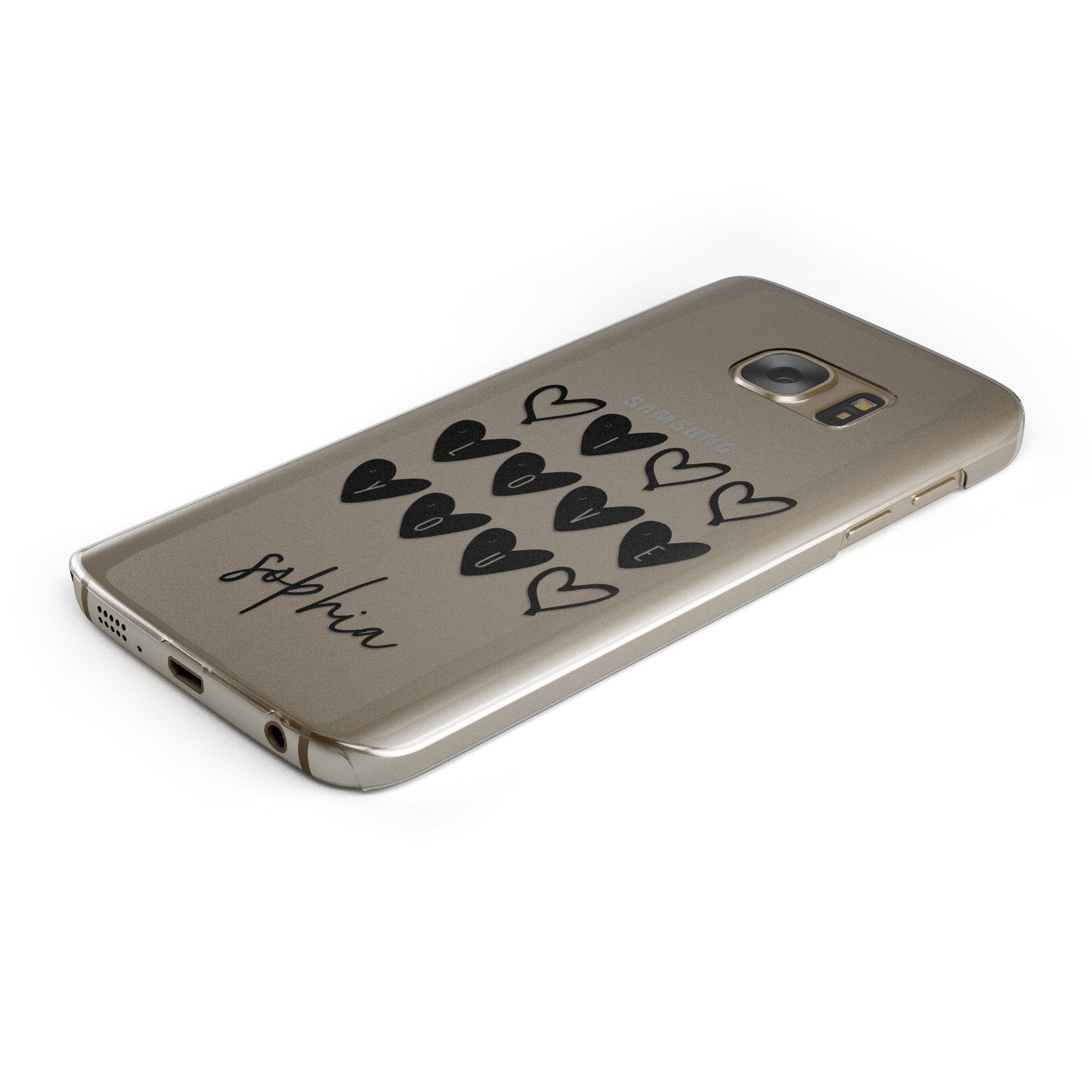 Personalised Valentine Hearts & Name Black Samsung Galaxy Case Bottom Cutout
