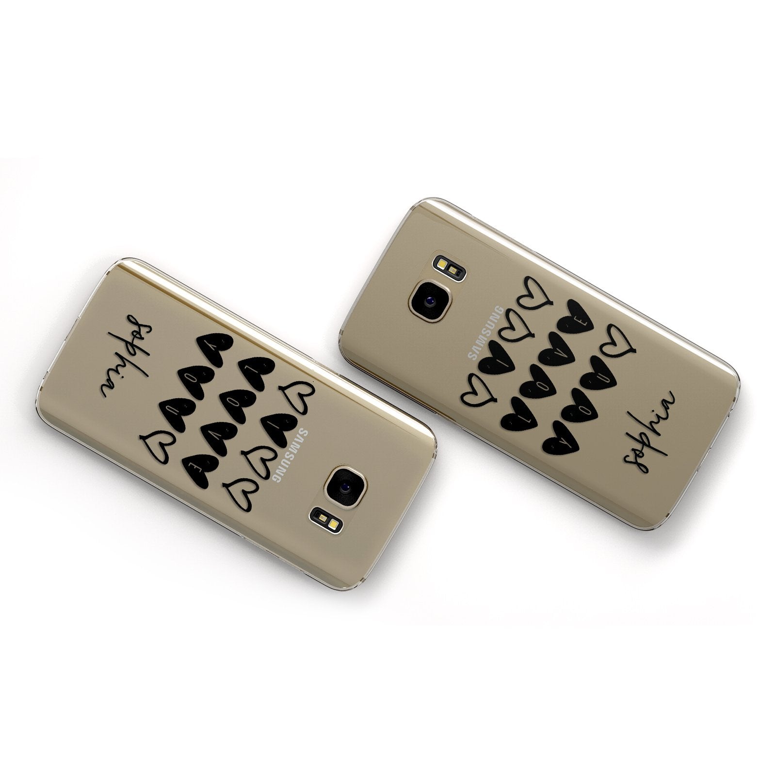 Personalised Valentine Hearts & Name Black Samsung Galaxy Case Flat Overview