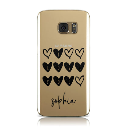 Personalised Valentine Hearts & Name Black Samsung Galaxy Case
