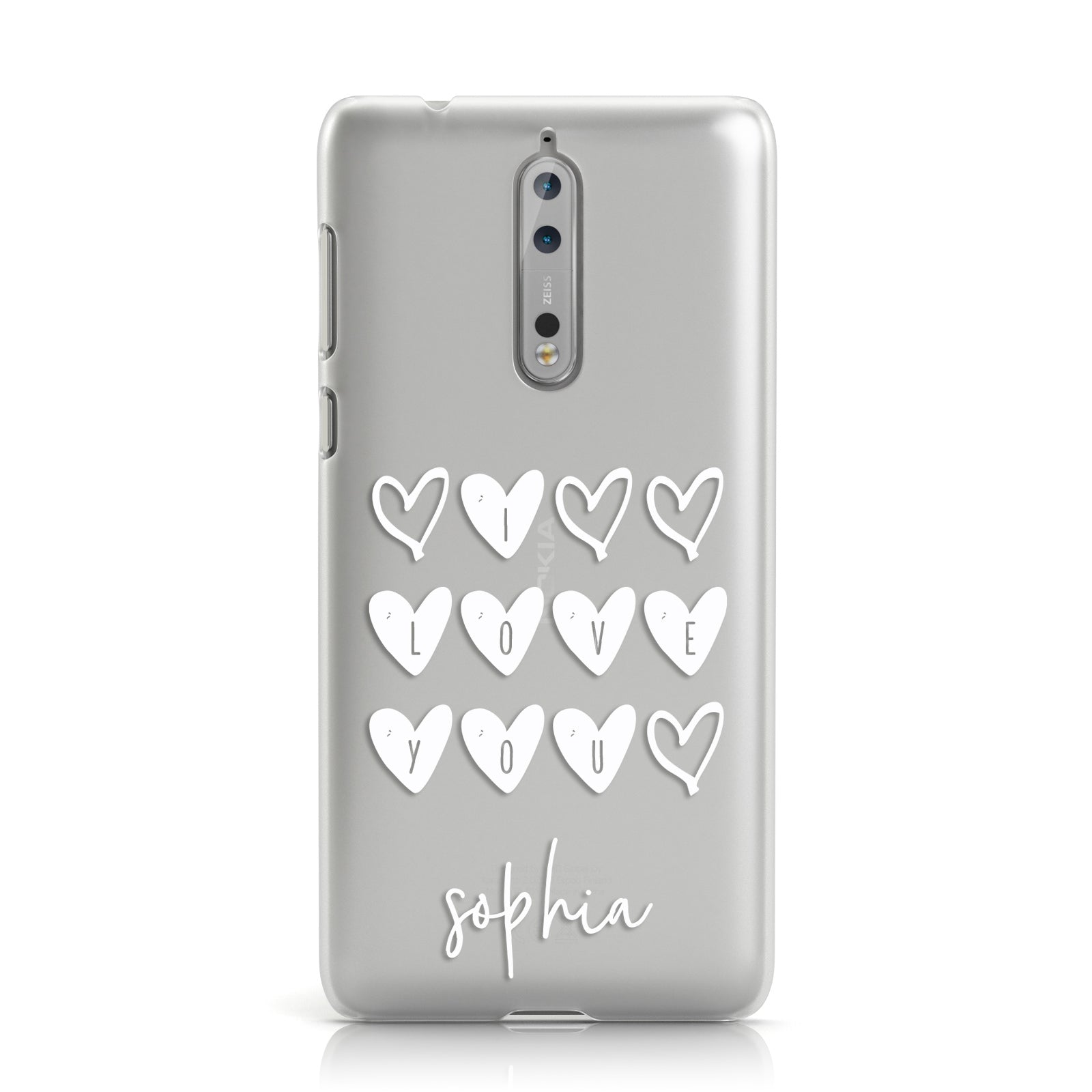Personalised Valentine Hearts & White Name Transparent Nokia Case